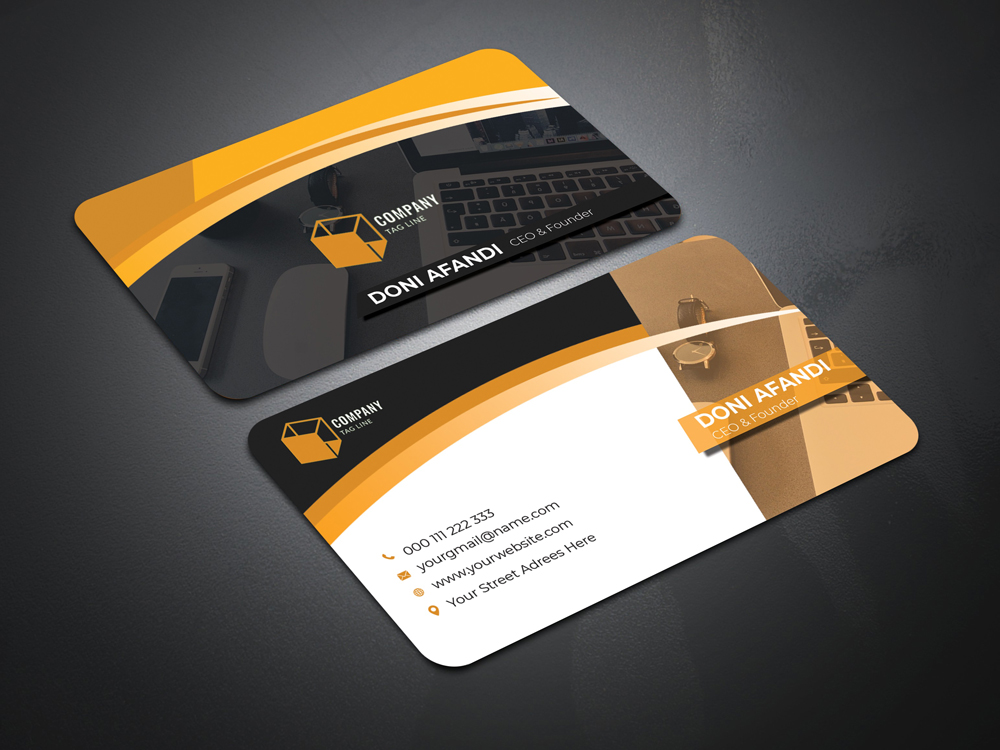 Business Card Yellow Company Seniman Koding, senimankoding.com, Doni Asrul Afandi