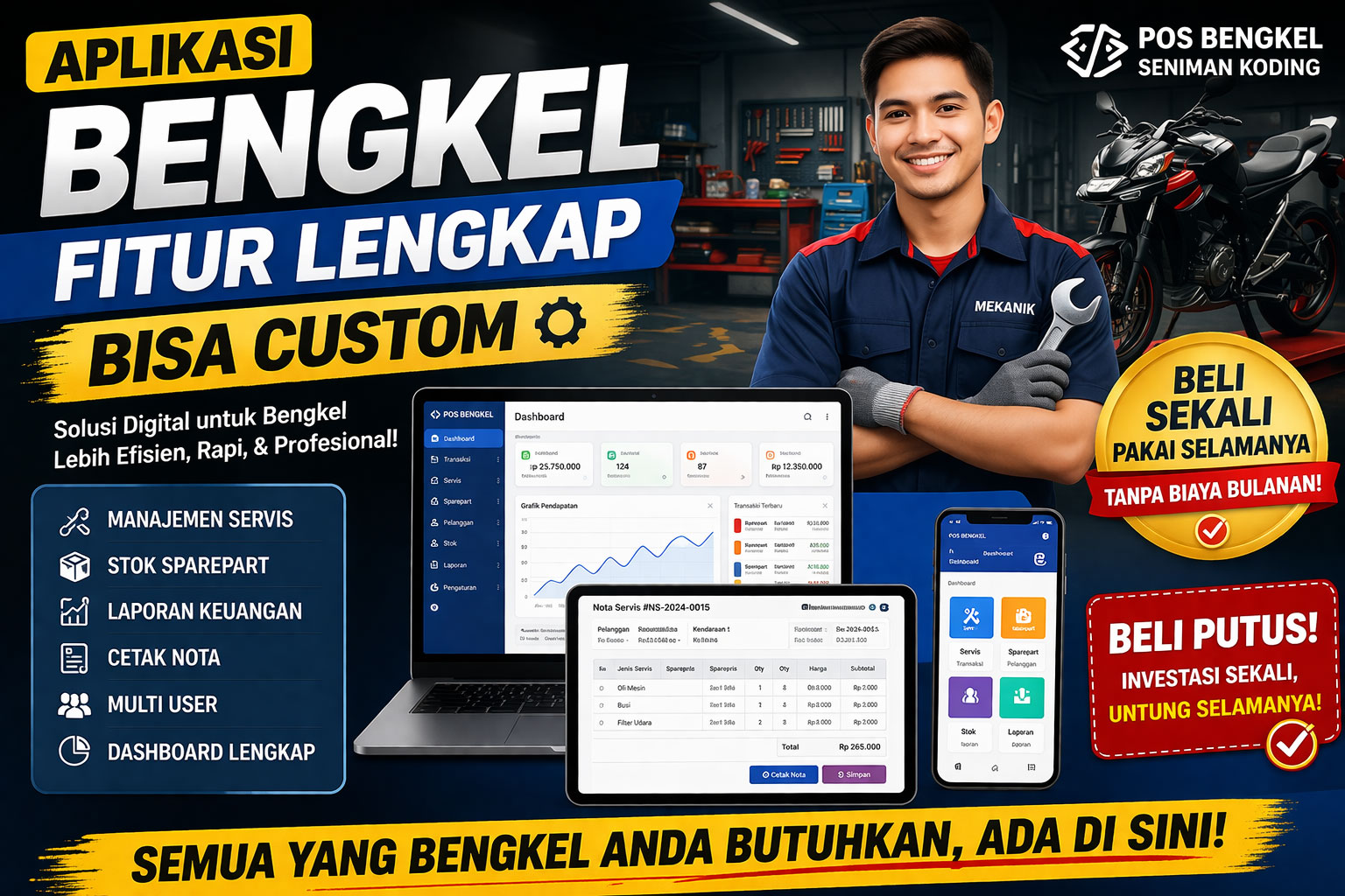 Aplikasi Bengkel Fitur Lengkap dan Bisa Custom  Hanya di POS BENGKEL Seniman Koding, image blog Seniman Koding