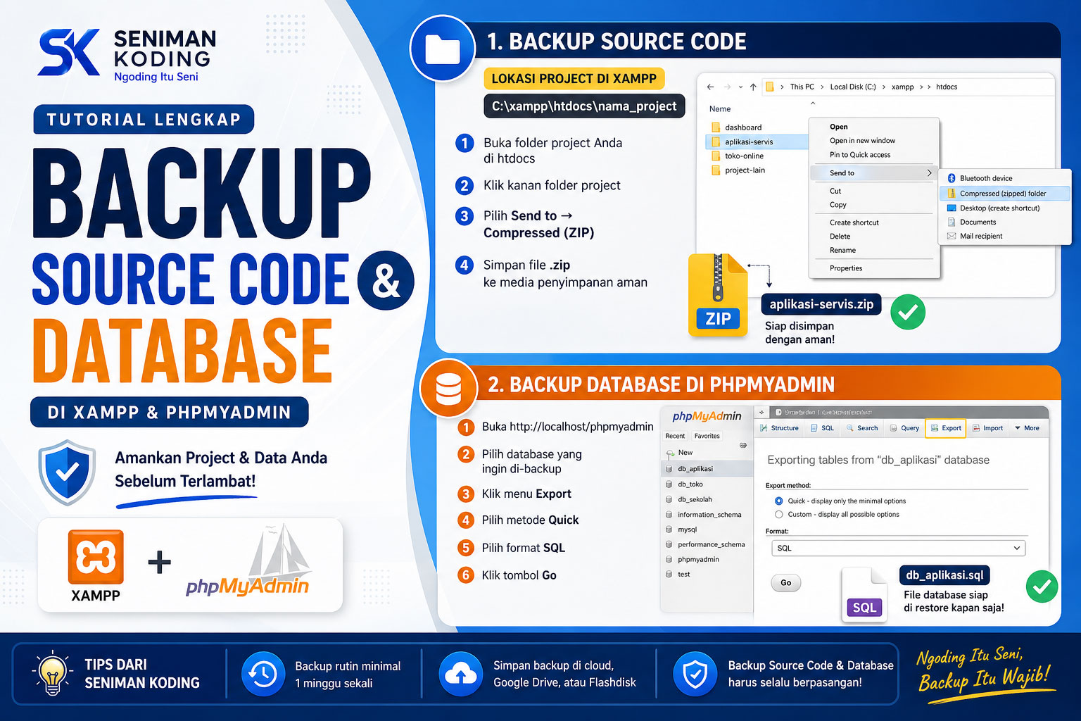 Tutorial Backup Source Code dan Database phpMyAdmin di XAMPP Solusi Aman dari Seniman Koding, backup source code localhost, Seniman Koding Blog
